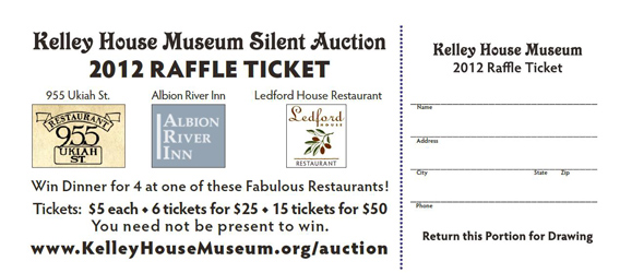 Raffle Tickets for Kelley House Museum, Mendocino CA Raffle Tickets for Kelley House Museum, Mendocino CA